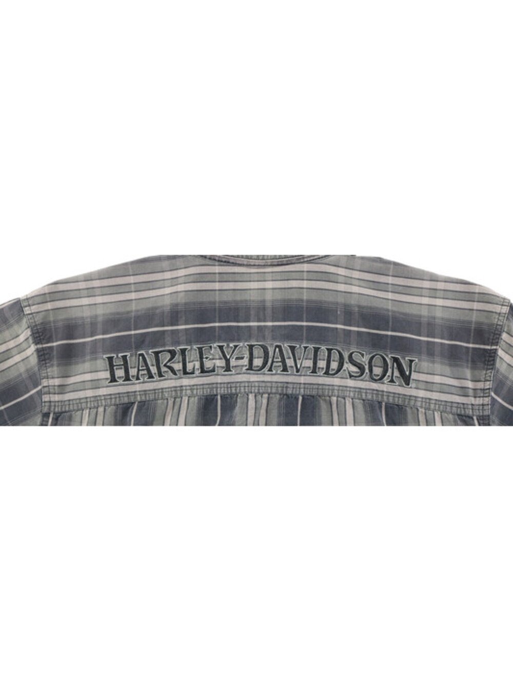 harley davidson shirt XL black gray SS plaid striped short sleeve bar button up
